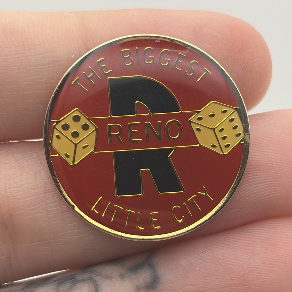 Reno Nevada The Biggest Little City Dice Gambling Lapel Hat Pin